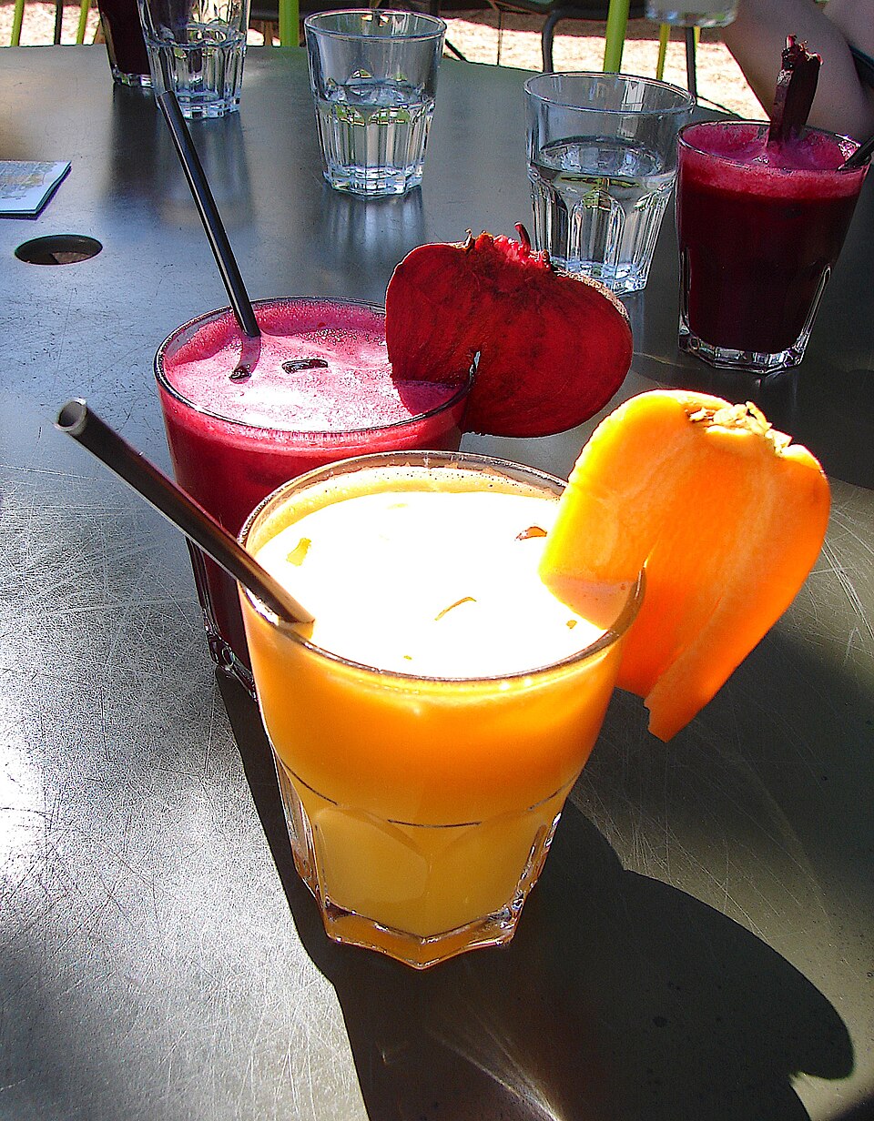 Carrot and beetroot juice glasses
