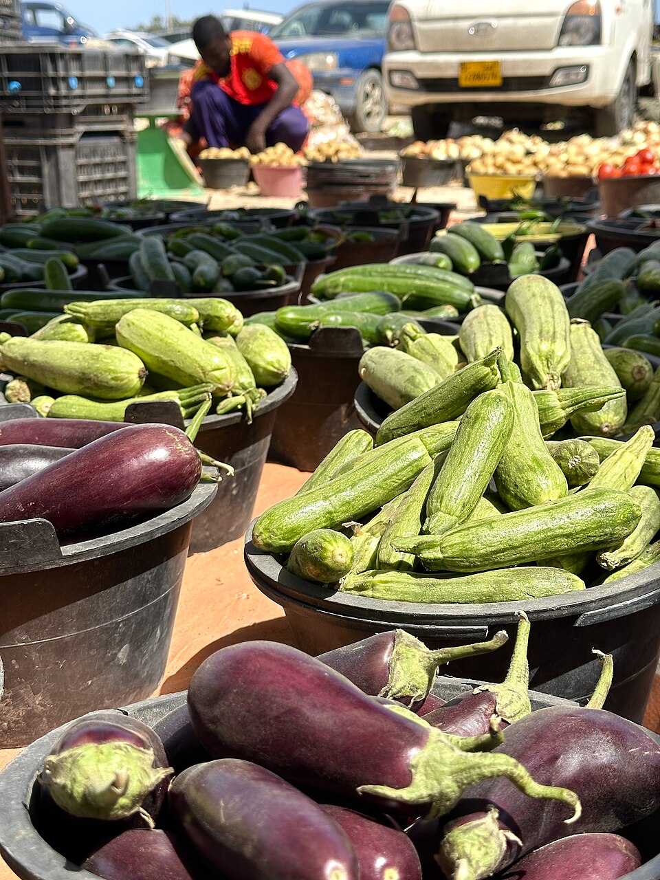 Colourful fresh vegetables at a market display